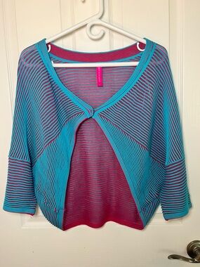 Zaket & Plover Two-Tone Ottoman Ribbed Twist Shrug Cardigan - Small